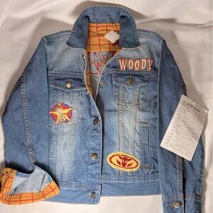 Rare Disney Store Toy Story Woody Embroidered Patch Denim Jacket kids size 7/8